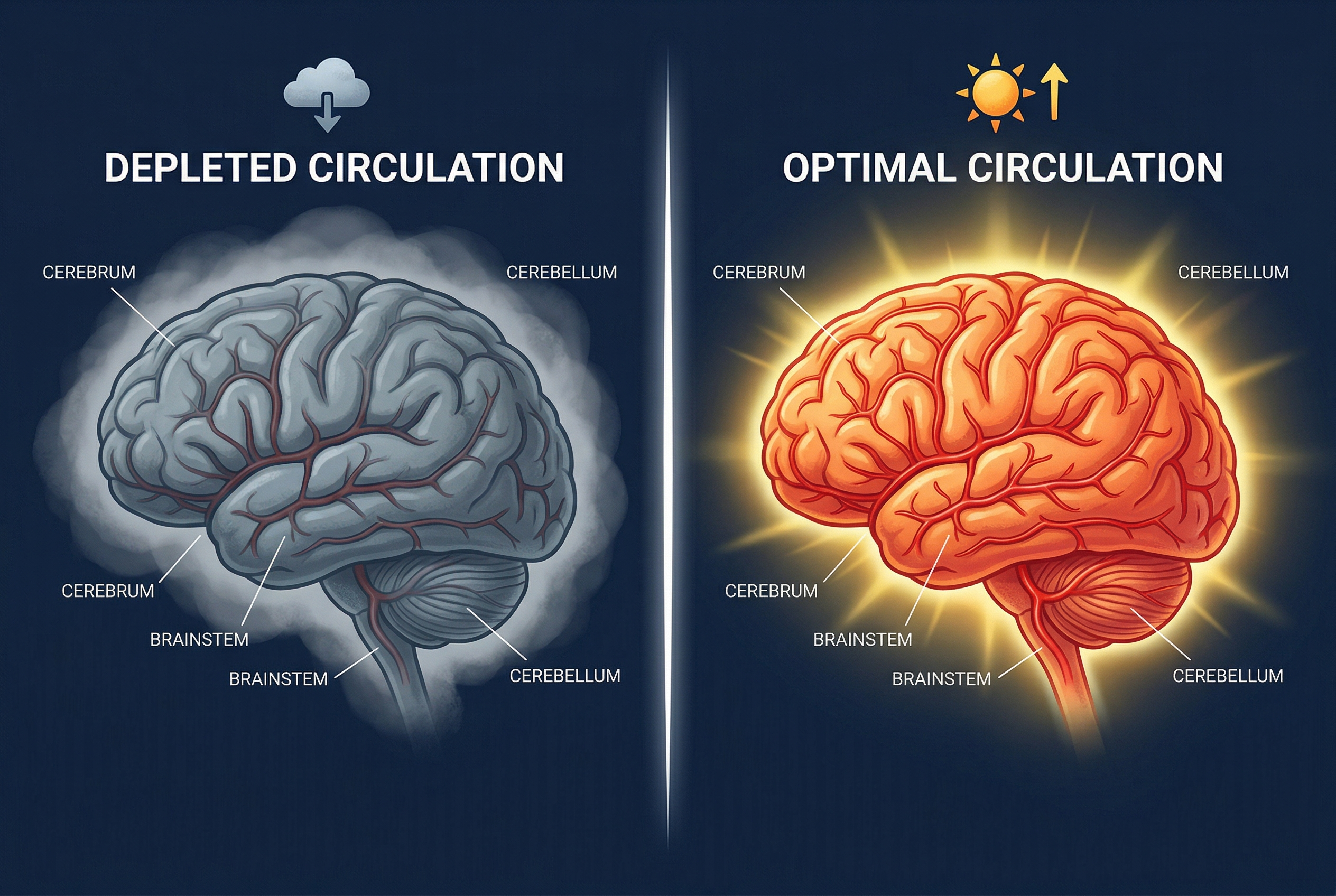 Brain circulation comparison - depleted vs optimal