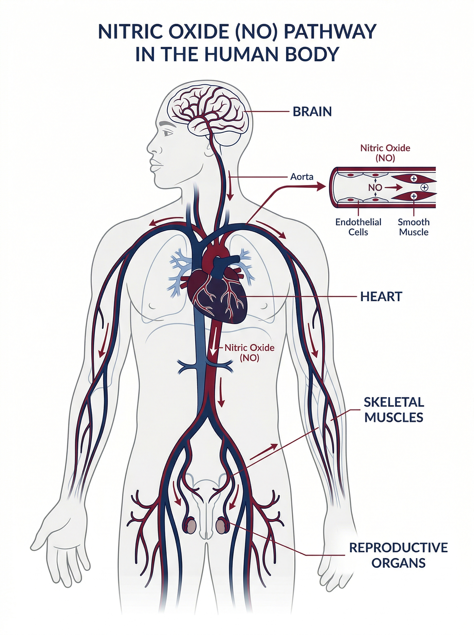 Nitric oxide pathway throughout the male body